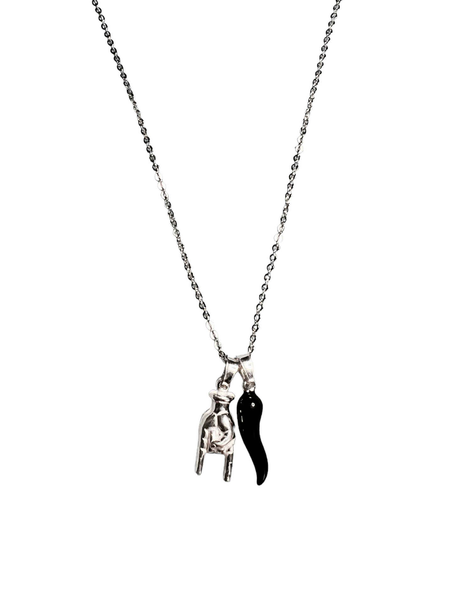 Black Cornicello with Hand Necklace